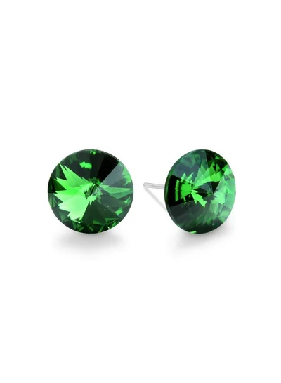 Seona Seona Ella 10mm Crystal Stud Earrings  – Hypoallergenic Stainless Steel Stud Earrings for Women, Elegant Crystal Rivoli Jewelry Earrings for Everyday and Special Occasions -  Dark Moss Green